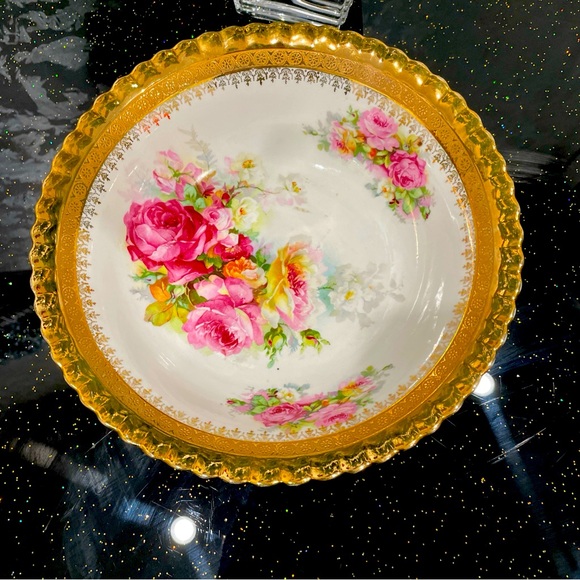 Antique Germany Big Bowl With Roses And Gold Accent 10” - Picture 3 of 9
